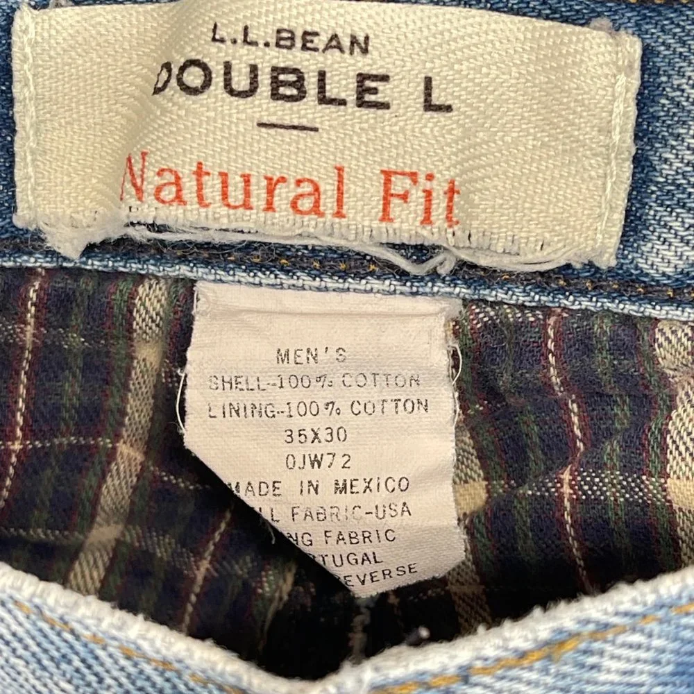 LL Bean Flannel Lined Jeans Mens 35x30 Blue Double L Natural Fit Straight 0JW72
